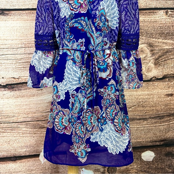 SOLD 🛍️ Iz Byer Girl's Multicolored Boho Eyelet Embroidered Bell Sleeve Dress - Picture 5 of 7